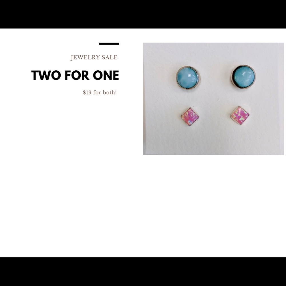 Two pairs of earrings - pink & blue studs
